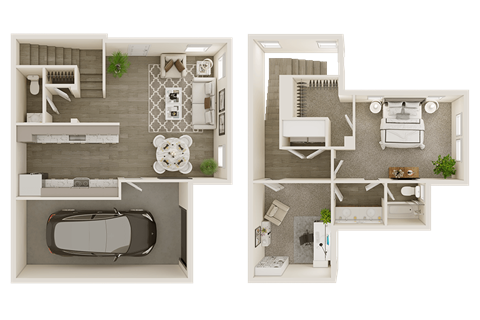 Floor plan for 1 bed, 1.5 baths, 1025 sqft